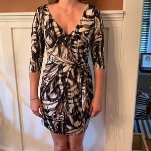 Purple Rain Short Print Dress Faux Wrap M